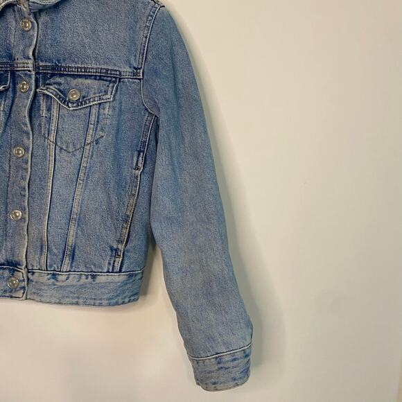Zara Womens Blue Denim Lined Sherpa Jean Jacket Small Cropped Country Western - Picture 5 of 16
